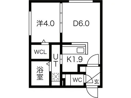 CASA BIANCA札幌駅西口(1LDK/1階)の間取り写真