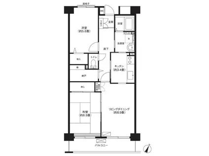 コーポレート浦和別所(2LDK/6階)の間取り写真