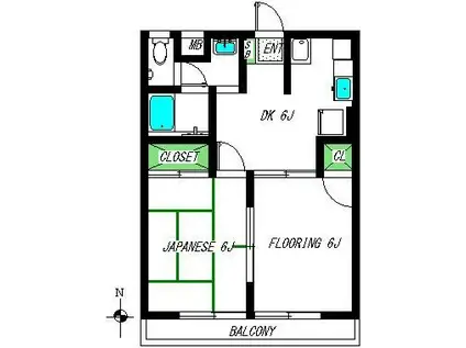 サニーコート向ヶ丘(2DK/1階)の間取り写真