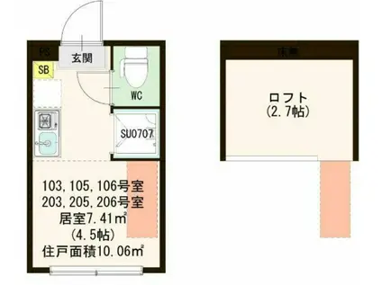 ハーモニーテラス成田東III(ワンルーム/2階)の間取り写真