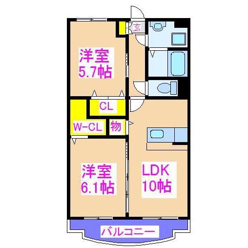 ミルフルール(2LDK/3階)の間取り写真