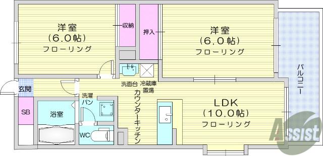 グリーンリーフ泉(2LDK/3階)の間取り写真