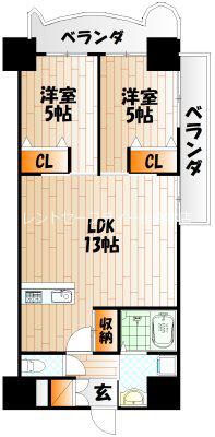 ロイヤルノースナイン(2LDK/6階)の間取り写真