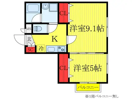 カツラガーデン(2K/4階)の間取り写真