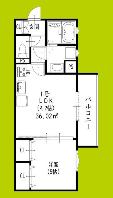 クリエオーレ松丘町(1LDK/1階)の間取り写真