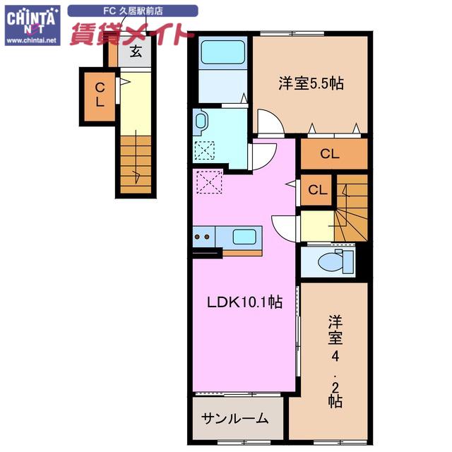 津市久居相川町 II期工事(2LDK/2階)の間取り写真