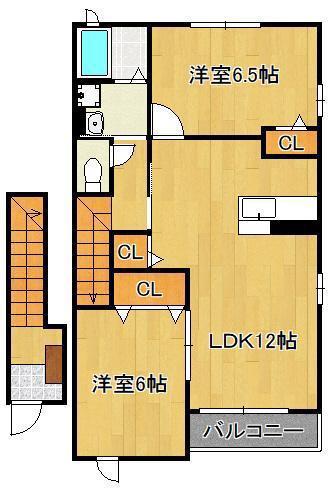 フォルテ二島A(2LDK/2階)の間取り写真