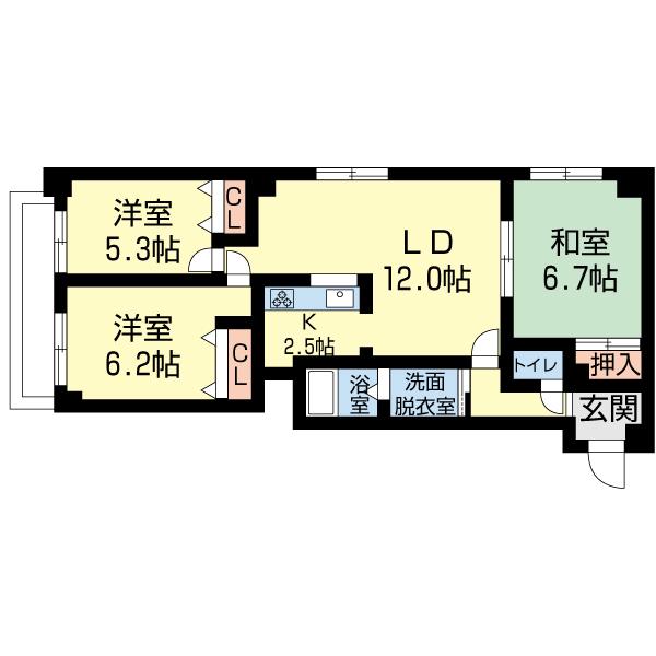サンヴェール中島(3LDK/6階)の間取り写真