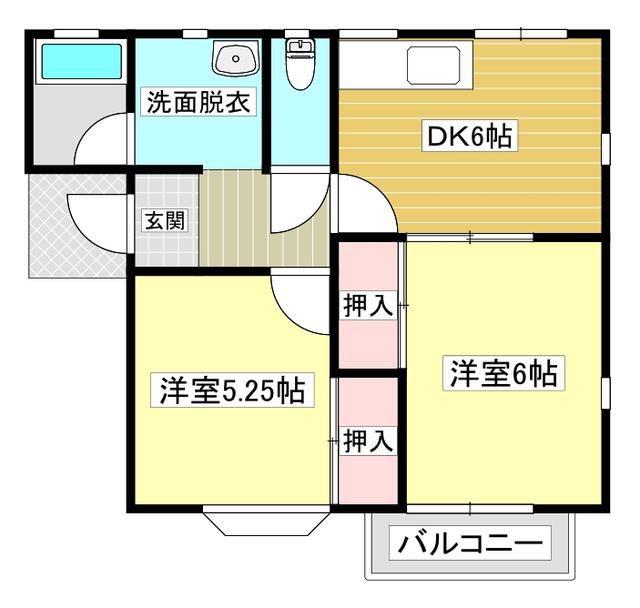 フジハイツB棟(2DK/2階)の間取り写真