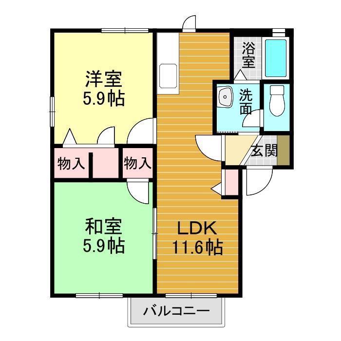 シャーメゾン夢ヶ丘C棟(2LDK/2階)の間取り写真
