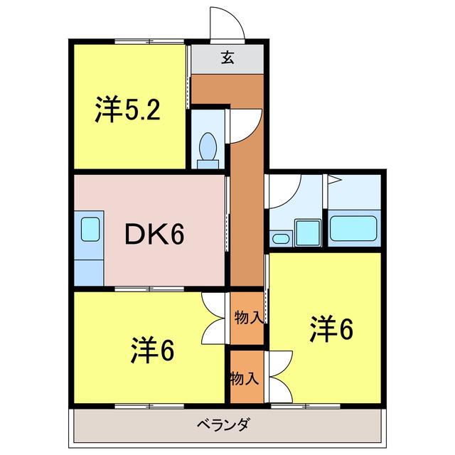 ピアハイツ(3DK/2階)の間取り写真