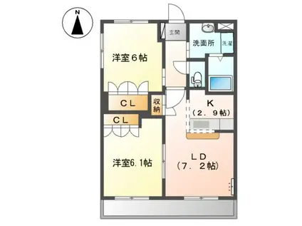 グランディール猪爪 II(2LDK/2階)の間取り写真