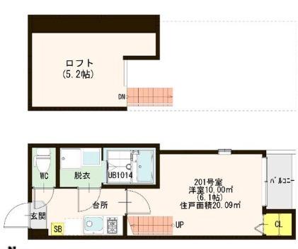 ハーモニーテラス台原(1K/2階)の間取り写真