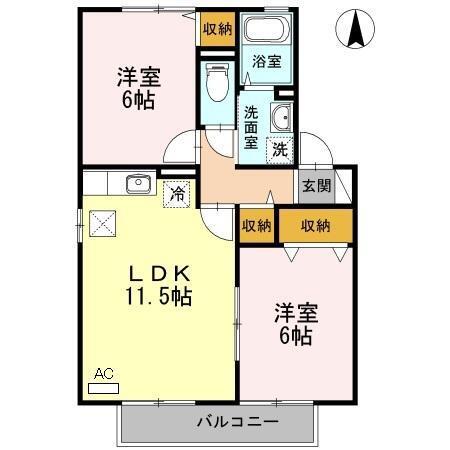ソシア豊府(2LDK/1階)の間取り写真