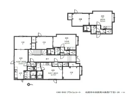 プライムコート(1DK/1階)の間取り写真