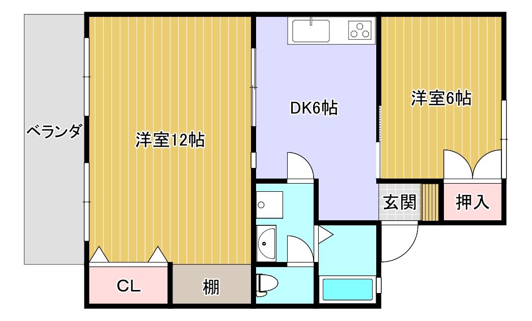 セジュール吉野C棟(2DK/1階)の間取り写真