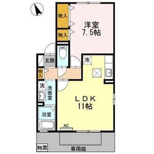 ベルドミール B棟(1LDK/1階)の間取り写真