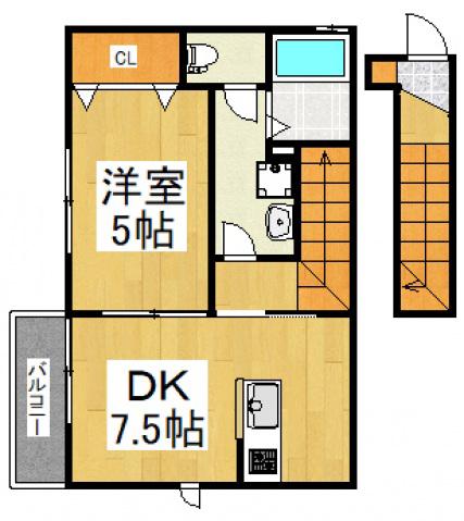 DEARCOURTS(1DK/2階)の間取り写真