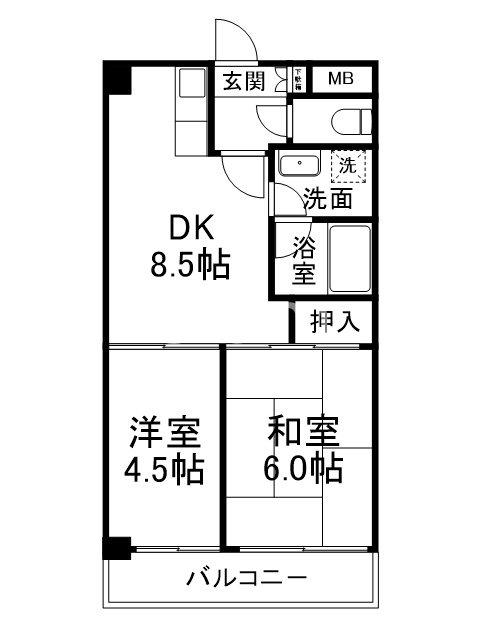 ウェルネス桃山(2DK/4階)の間取り写真