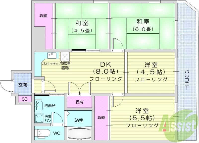 朝日プラザ東九番丁(4DK/8階)の間取り写真