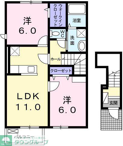 ヴェルサン・リジェールF(2LDK/2階)の間取り写真