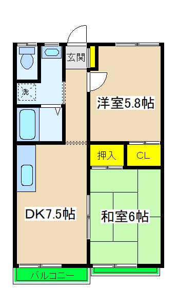 グレイスヒル(2LDK/2階)の間取り写真