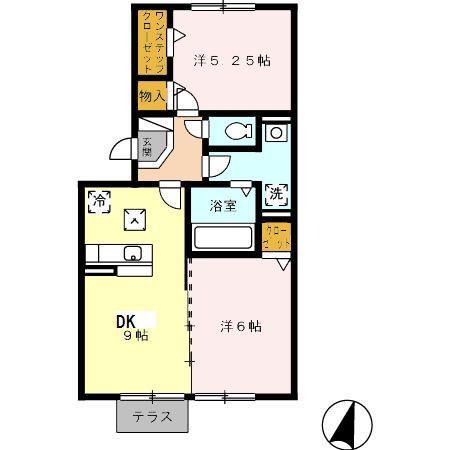 ルラーシュ(2DK/1階)の間取り写真