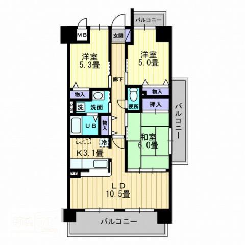 ルミナスMIZUHO京町(3LDK/6階)の間取り写真