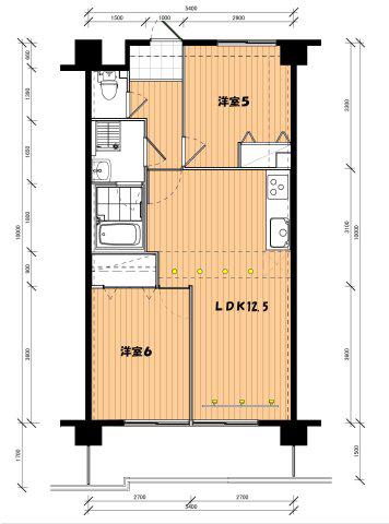 ハピネス飯田1号館(2LDK/3階)の間取り写真