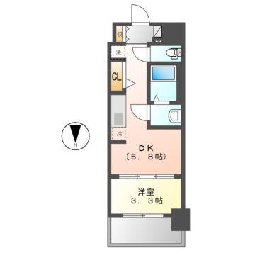 プレサンスジェネ新栄町駅前 葵(1DK/7階)の間取り写真