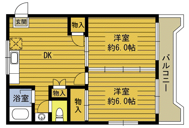 ヴィラ井上(2DK/2階)の間取り写真