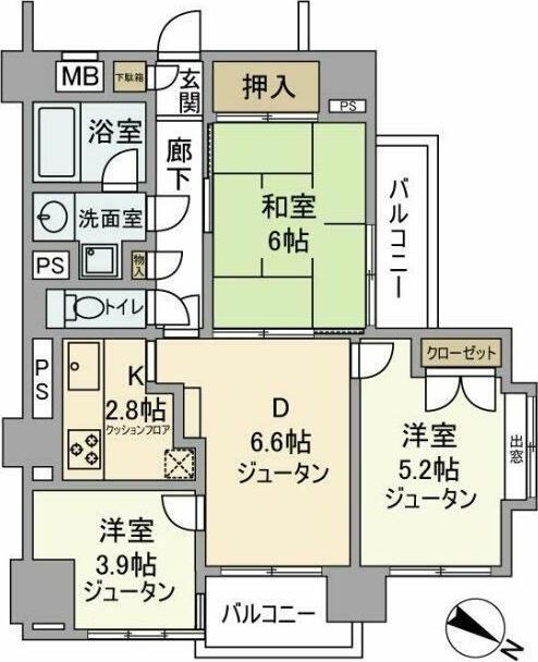 野村ステイツ市が尾(3DK/4階)の間取り写真