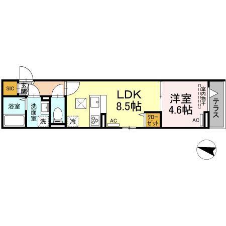 ルリアン北小岩II(1LDK/1階)の間取り写真