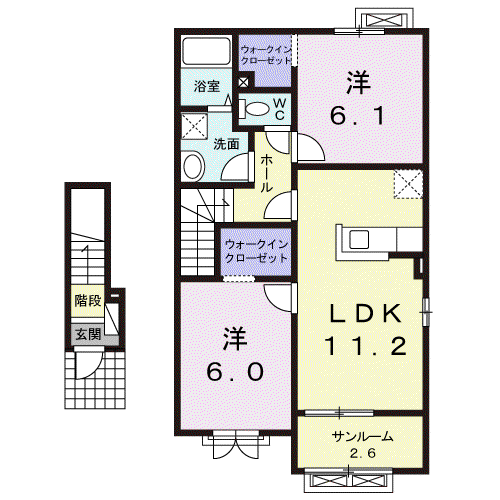 ONE HEART A(2LDK/2階)の間取り写真