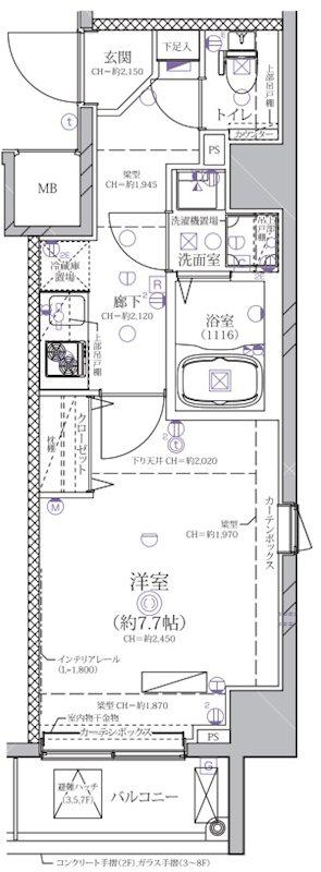 ディアレイシャス押上桜橋(1K/8階)の間取り写真