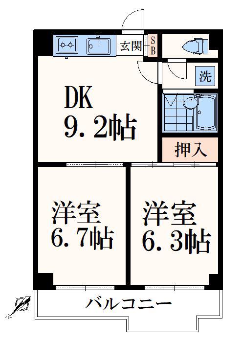 ハイム・ペルレ(2DK/3階)の間取り写真