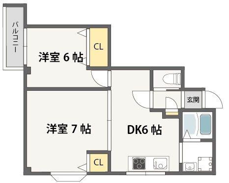 サンフィールド(2DK/5階)の間取り写真