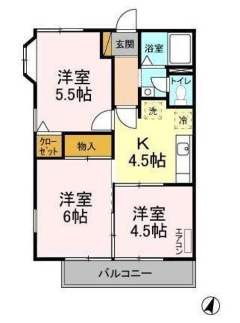 ラフォーレ北方B(3K/2階)の間取り写真