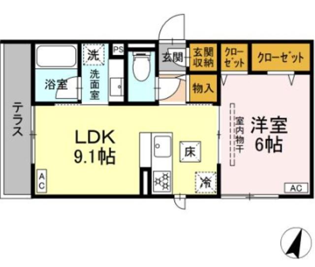 フラクタス東柏ケ谷(1LDK/1階)の間取り写真
