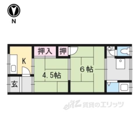 第2八ノ坪荘(2K/2階)の間取り写真