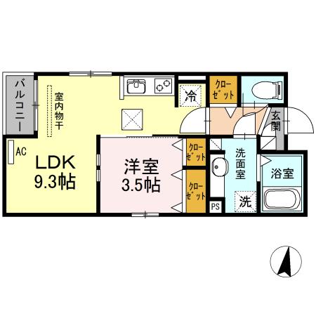 CASSER(1LDK/1階)の間取り写真