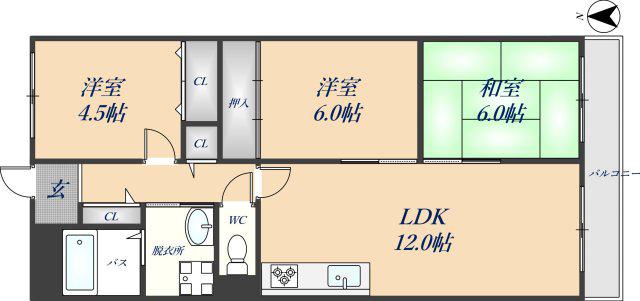 東石切ベルメゾン(3LDK/1階)の間取り写真