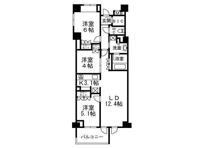 H-スクエア吉祥寺南町(3LDK/3階)の間取り写真