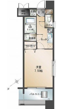 エンクレスト福岡(1K/2階)の間取り写真