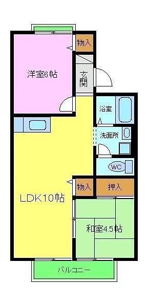 シャトードイワネI号館(2LDK/2階)の間取り写真