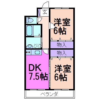 ハイツパルソー(2DK/2階)の間取り写真