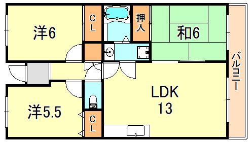 土山ハイツ(3LDK/2階)の間取り写真