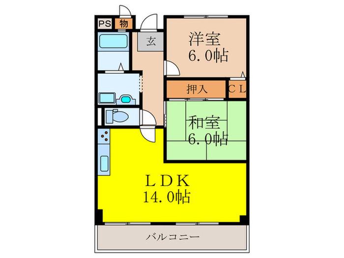ルミエール桃山(2LDK/2階)の間取り写真