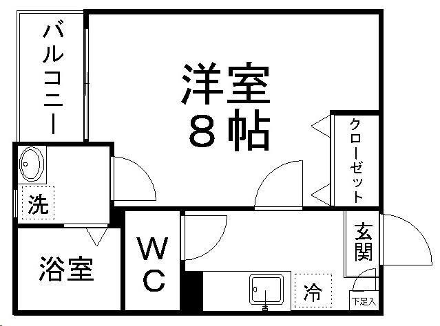 クレフラスト五橋駅東B(1K/2階)の間取り写真