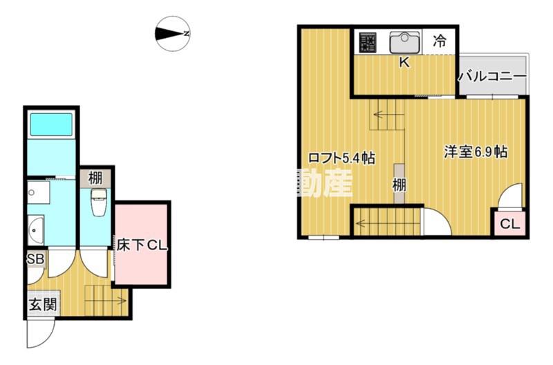 ADC津福(1K/1階)の間取り写真